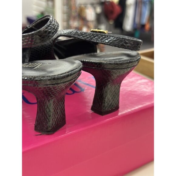 Amanda Black Faux Snakeskin Heels 8M With 2.5" Block Heel & Adjustable Straps - Picture 5 of 5